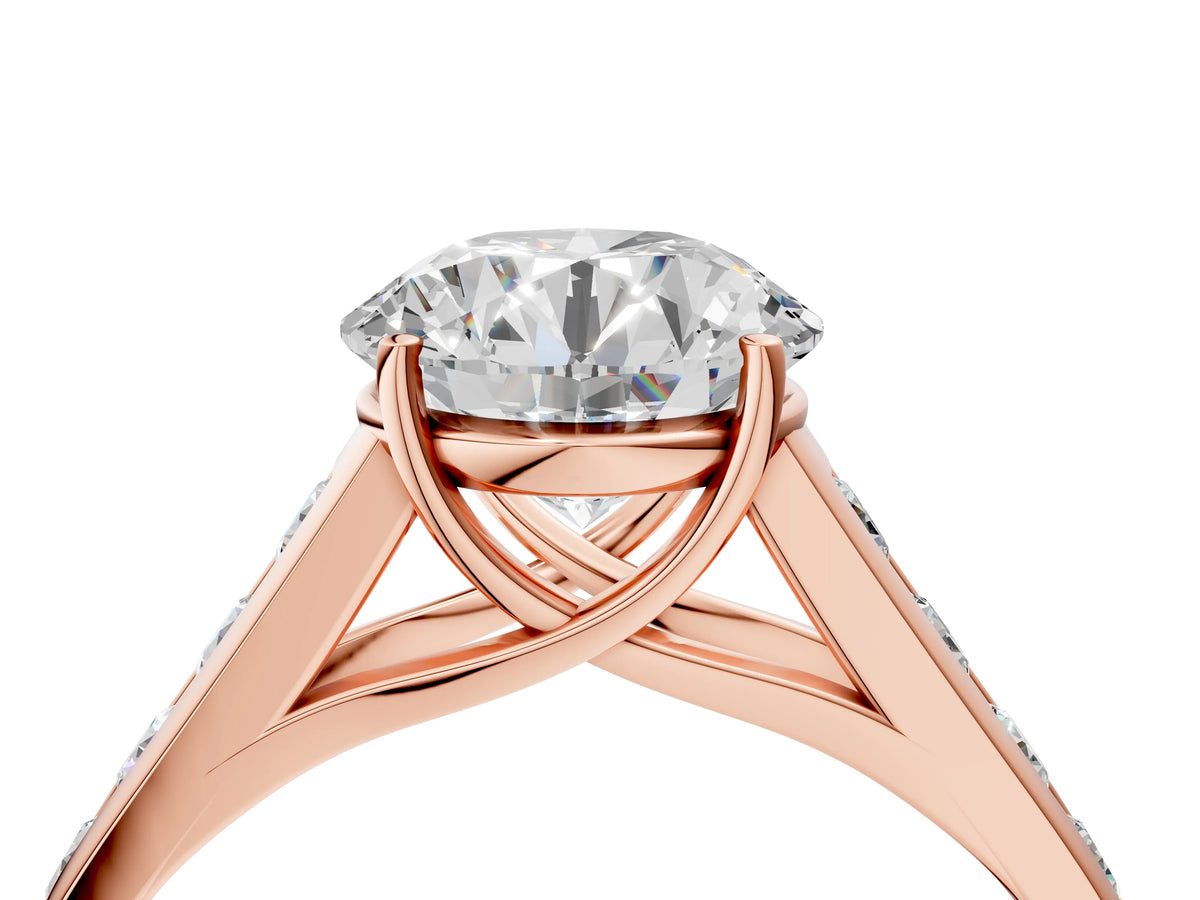 Emerald Cut Diamond Solitaire Engagement Ring in Rose gold with Channel-Set Band and Prong Setting_4