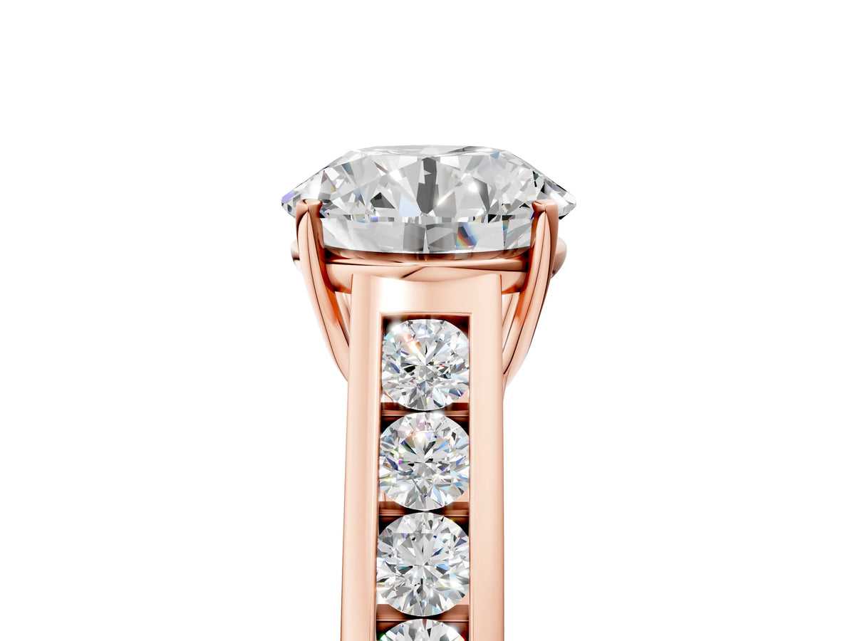 Emerald Cut Diamond Solitaire Engagement Ring in Rose gold with Channel-Set Band and Prong Setting_5