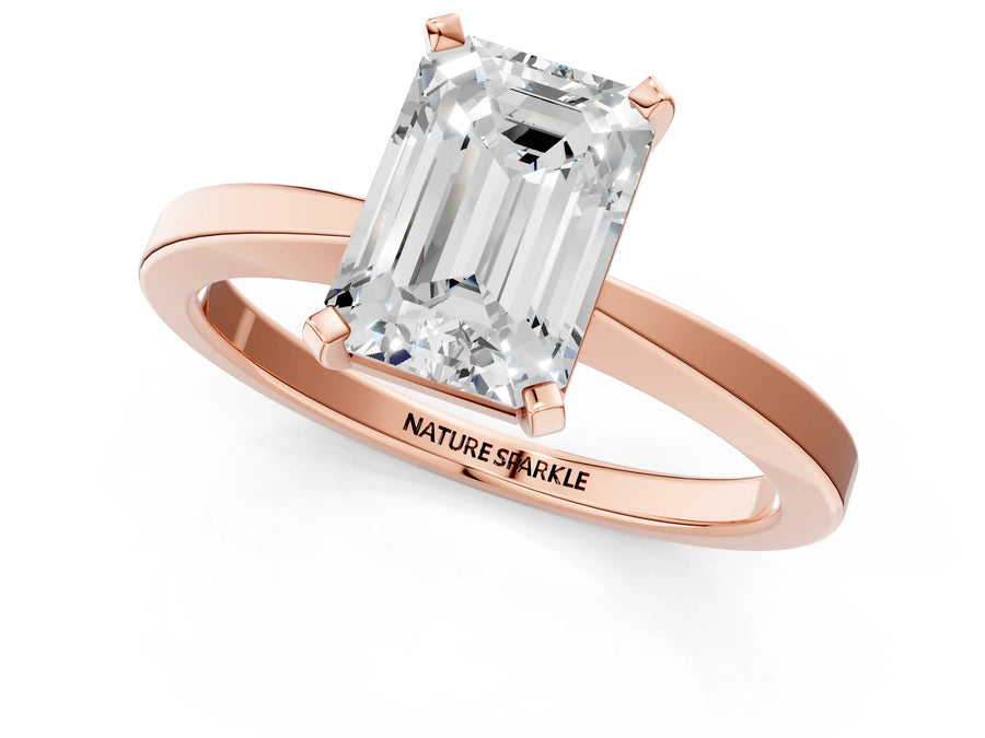 Emerald Cut Diamond Solitaire Engagement Ring in Rose gold with Prong Setting