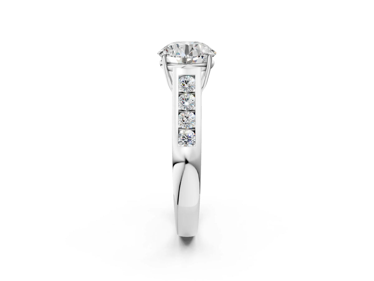 Emerald Cut Diamond Solitaire Engagement Ring in Silver with Channel-Set Band and Prong Setting_2