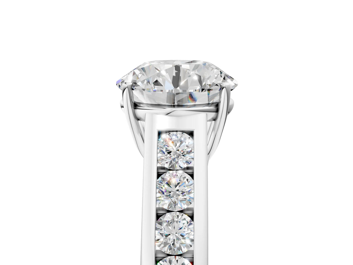 Emerald Cut Diamond Solitaire Engagement Ring in White gold with Channel-Set Band and Prong Setting_47