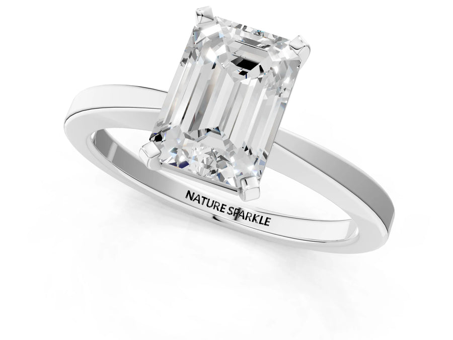 Emerald Cut Diamond Solitaire Engagement Ring in Platinum with Prong Setting