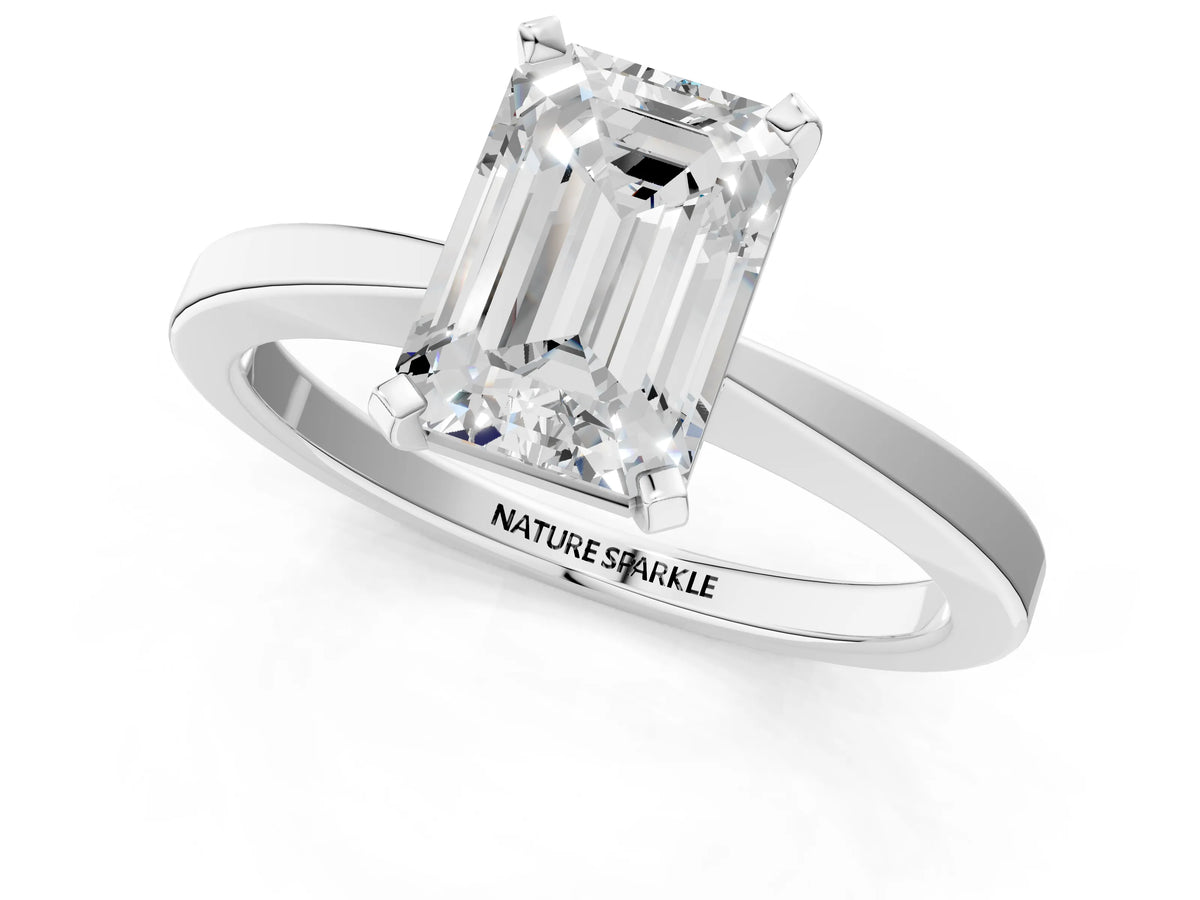 Emerald Cut Diamond Solitaire Engagement Ring in White gold with Prong Setting_25