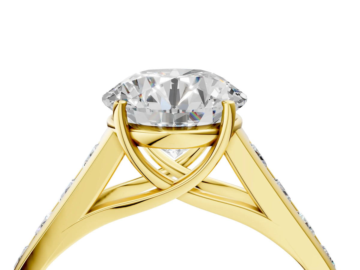 Emerald Cut Diamond Solitaire Engagement Ring in Yellow gold with Channel-Set Band and Prong Setting_4