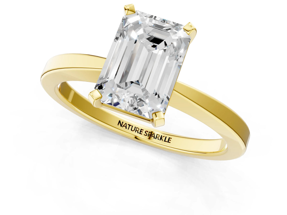 Emerald Cut Diamond Solitaire Engagement Ring in Yellow gold with Prong Setting_25