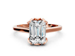 Emerald Cut Diamond Solitaire Ring in Rose gold with Flower Prong Setting_18