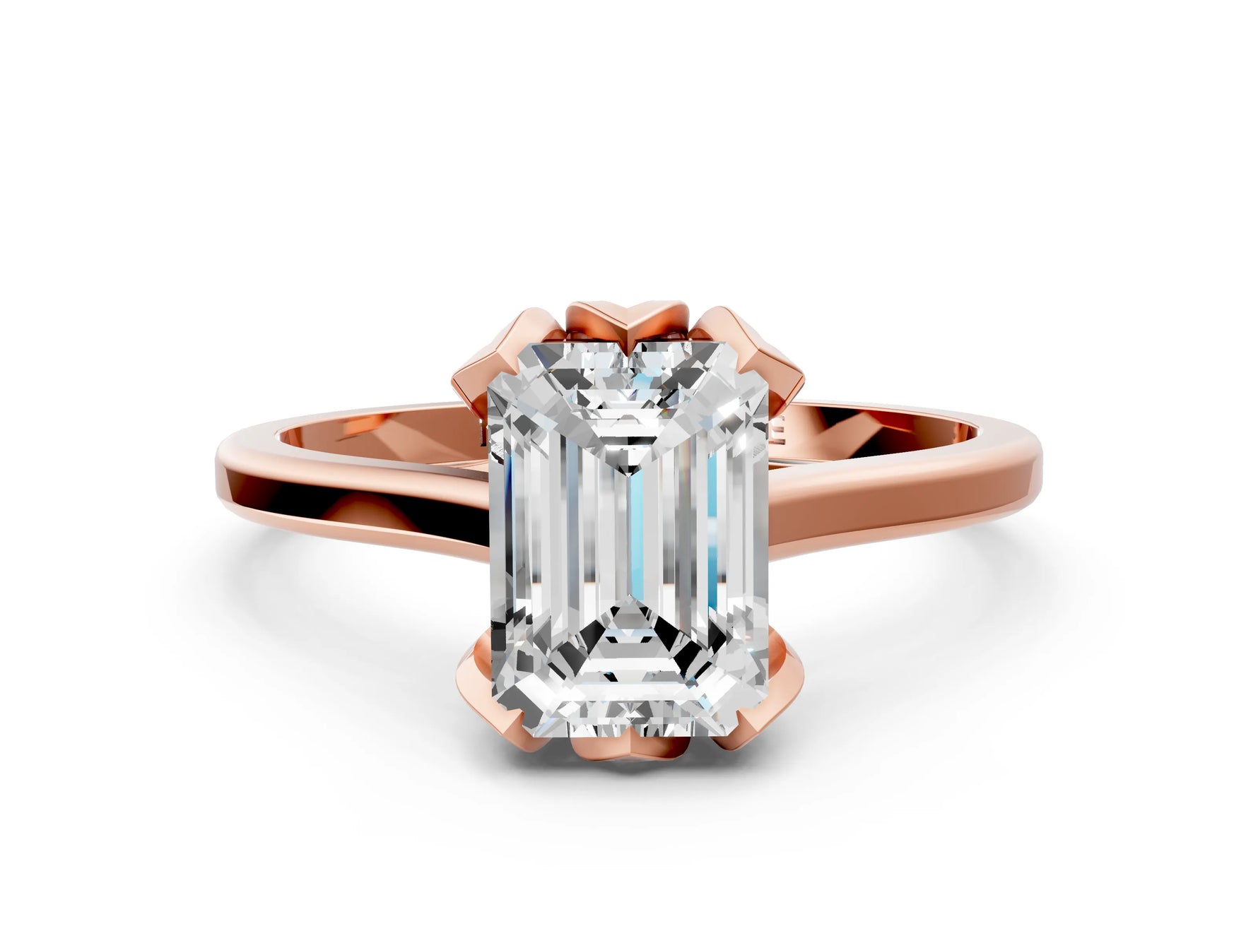 Emerald Cut Diamond Solitaire Ring in Rose gold with Flower Prong Setting_18