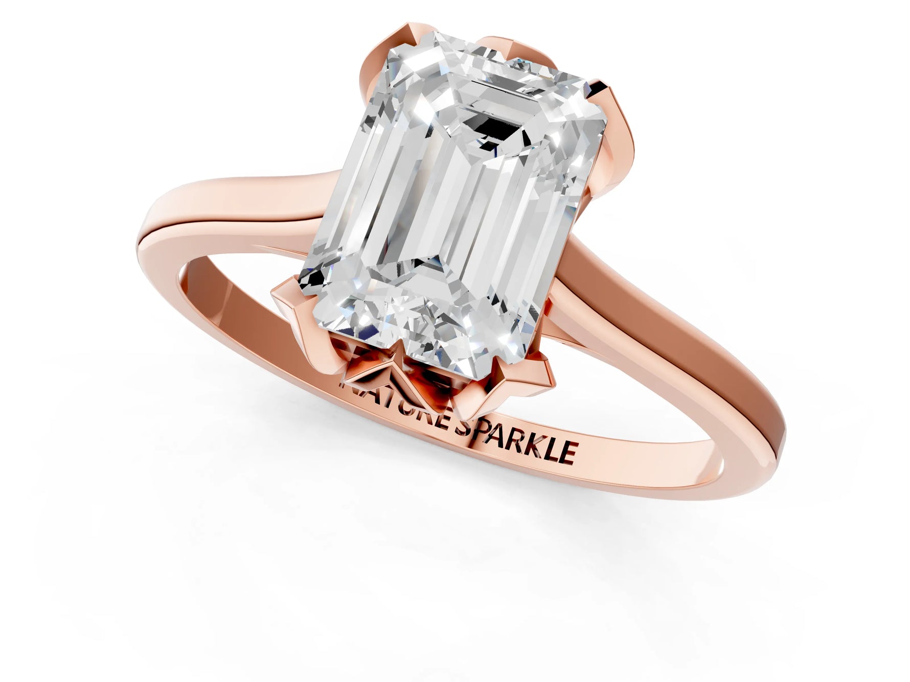 Emerald Cut Diamond Solitaire Ring in Rose gold with Flower Prong Setting_19