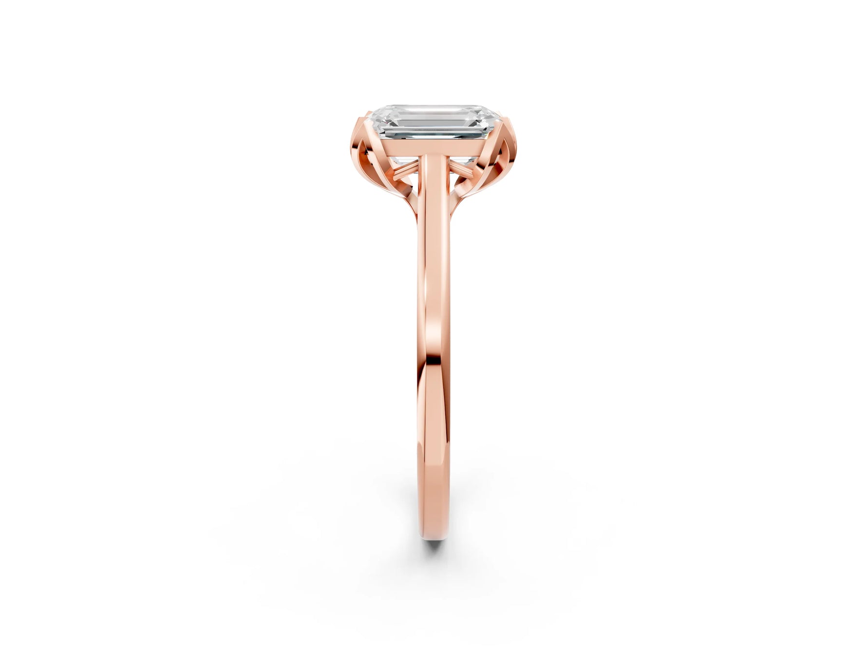 Emerald Cut Diamond Solitaire Ring in Rose gold with Flower Prong Setting_20