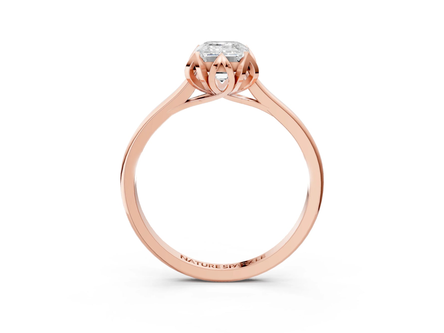 Emerald Cut Diamond Solitaire Ring in Rose gold with Flower Prong Setting_21