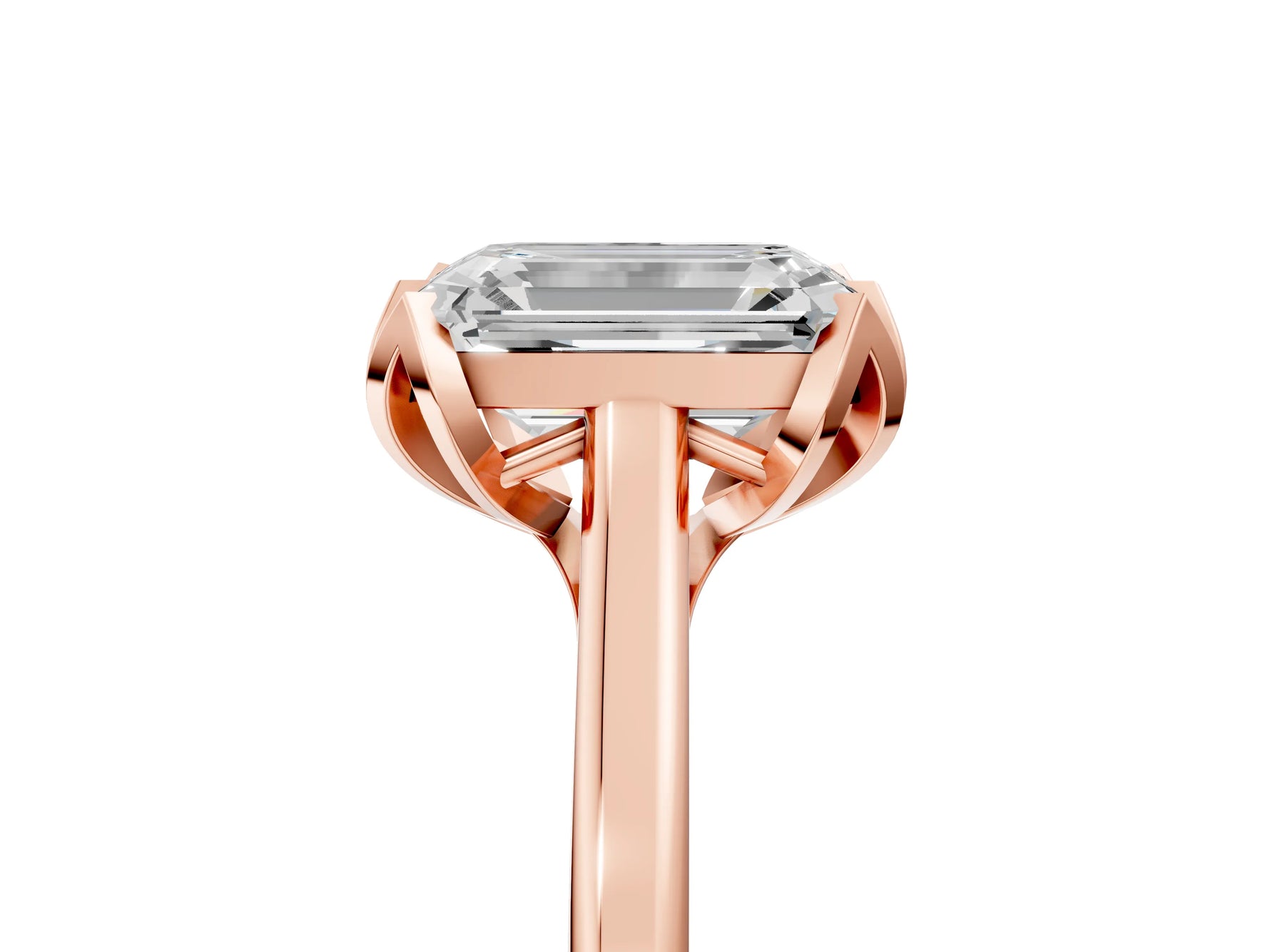Emerald Cut Diamond Solitaire Ring in Rose gold with Flower Prong Setting_23