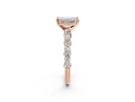 Emerald Cut Diamond Solitaire Ring in Rose gold with Pear and Round Cluster Band_14