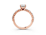 Emerald Cut Diamond Solitaire Ring in Rose gold with Pear and Round Cluster Band_15