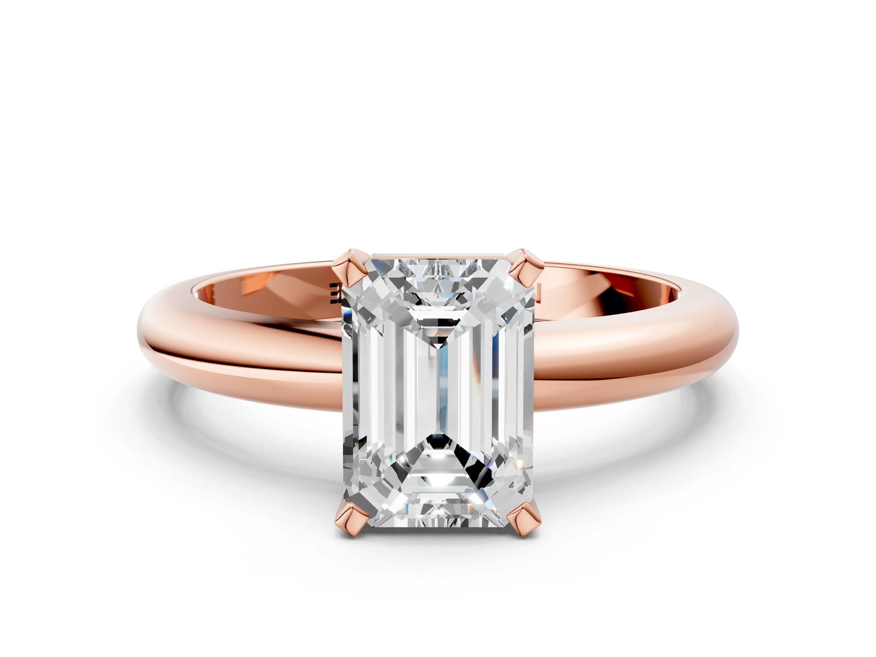 Emerald Cut Diamond Solitaire Ring in Rose gold with Prong Setting and Rounded Band_18