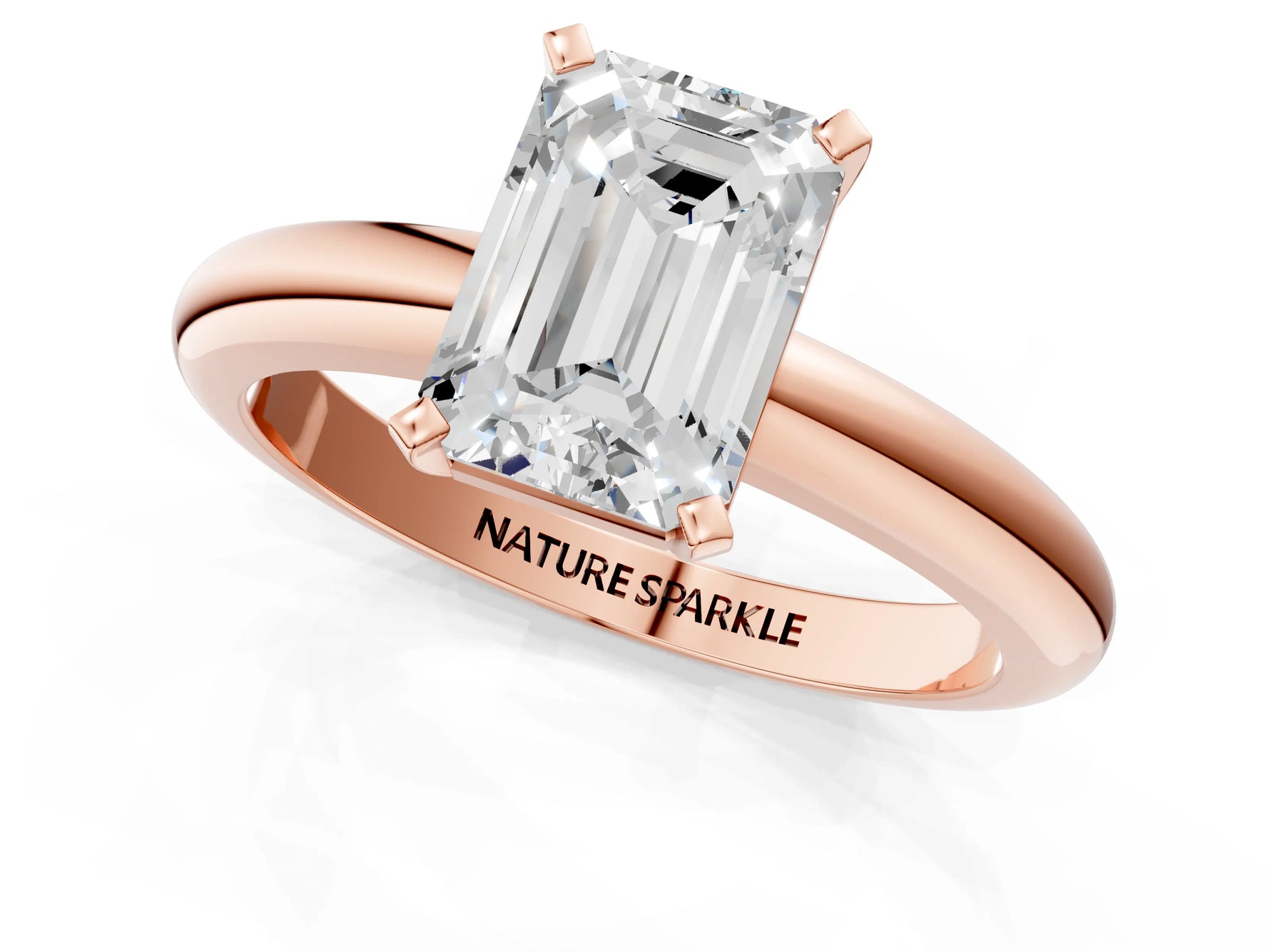 Emerald Cut Diamond Solitaire Ring in Rose gold with Prong Setting and Rounded Band_19