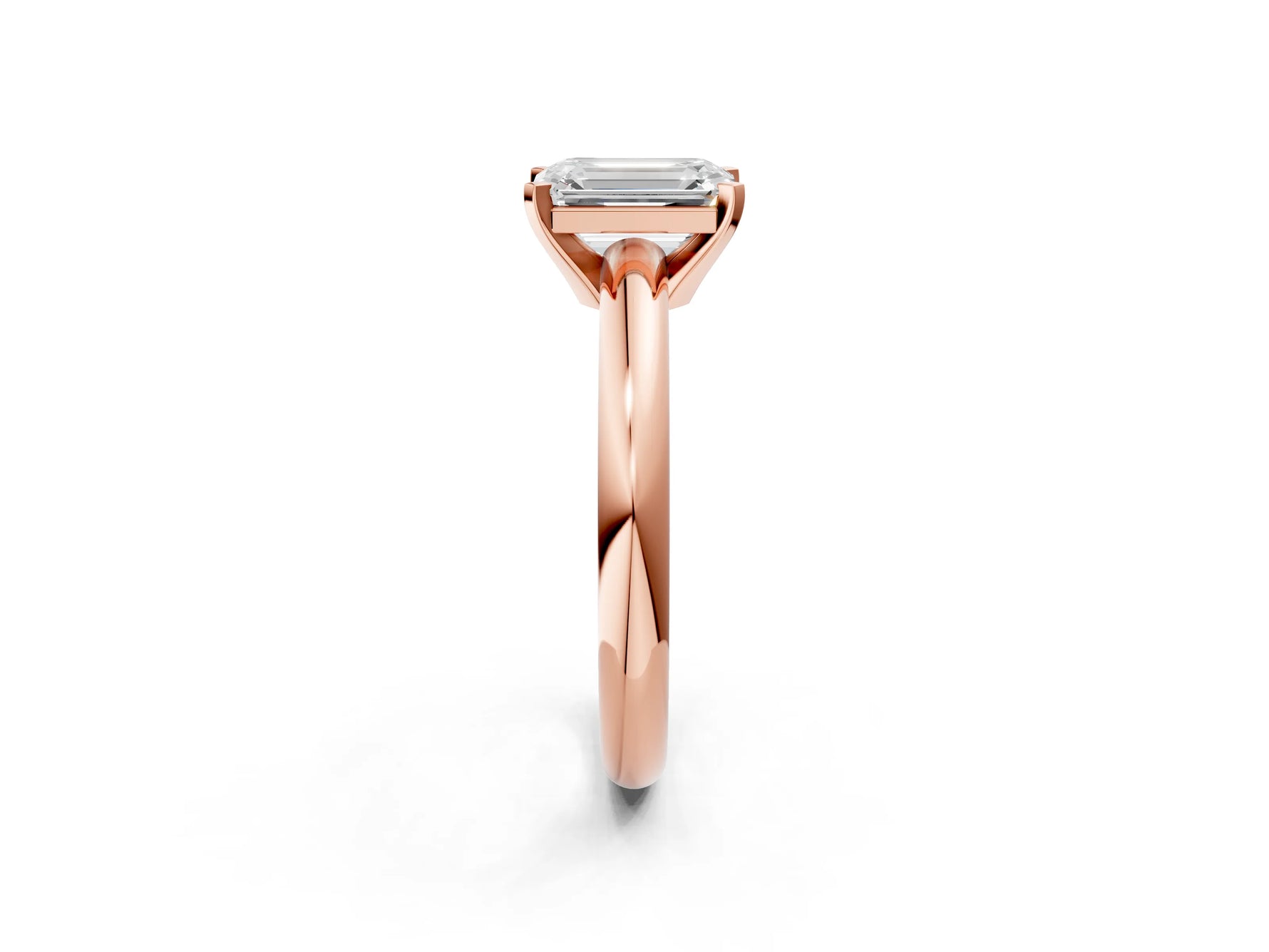 Emerald Cut Diamond Solitaire Ring in Rose gold with Prong Setting and Rounded Band_20