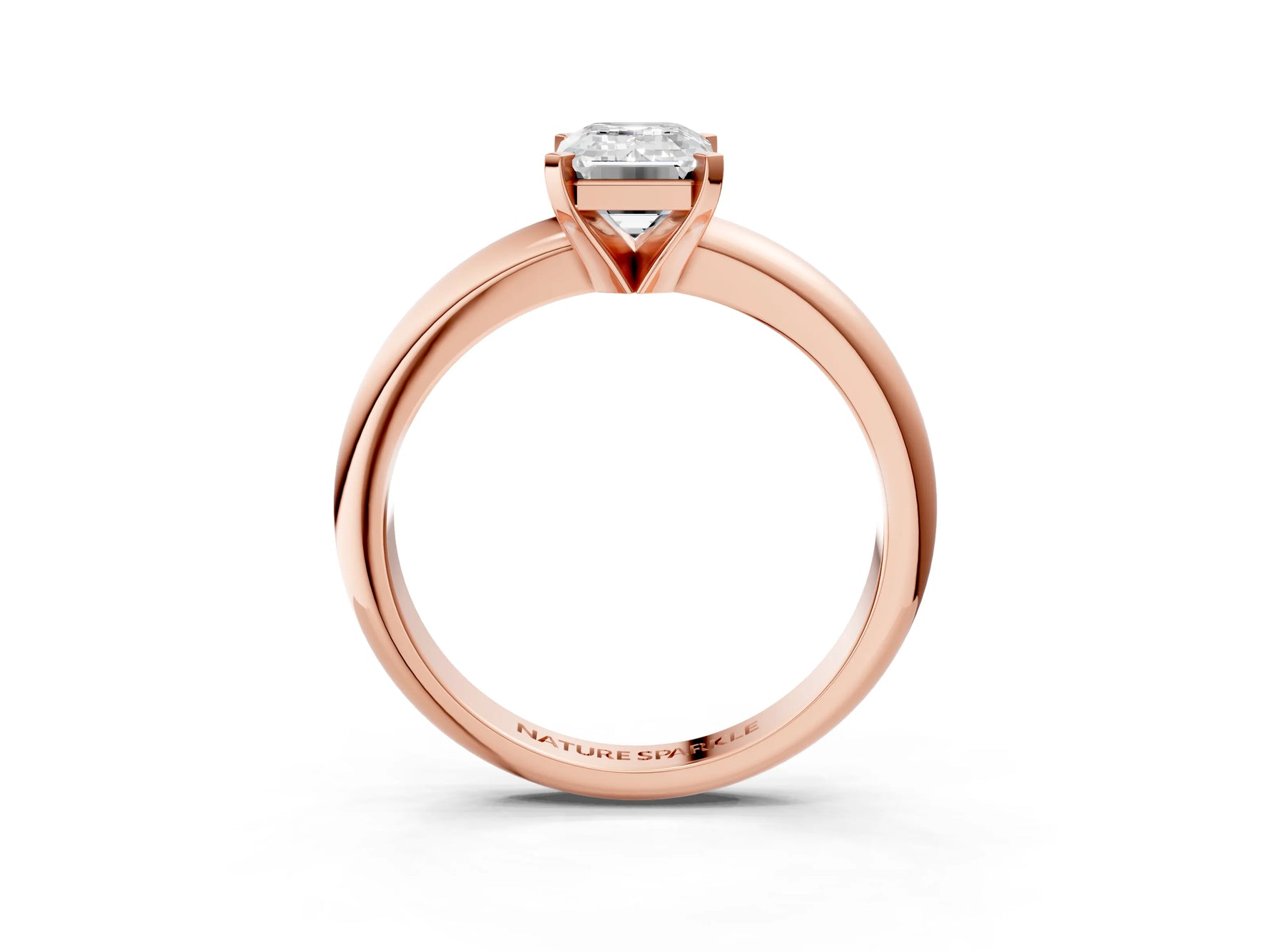 Emerald Cut Diamond Solitaire Ring in Rose gold with Prong Setting and Rounded Band_21