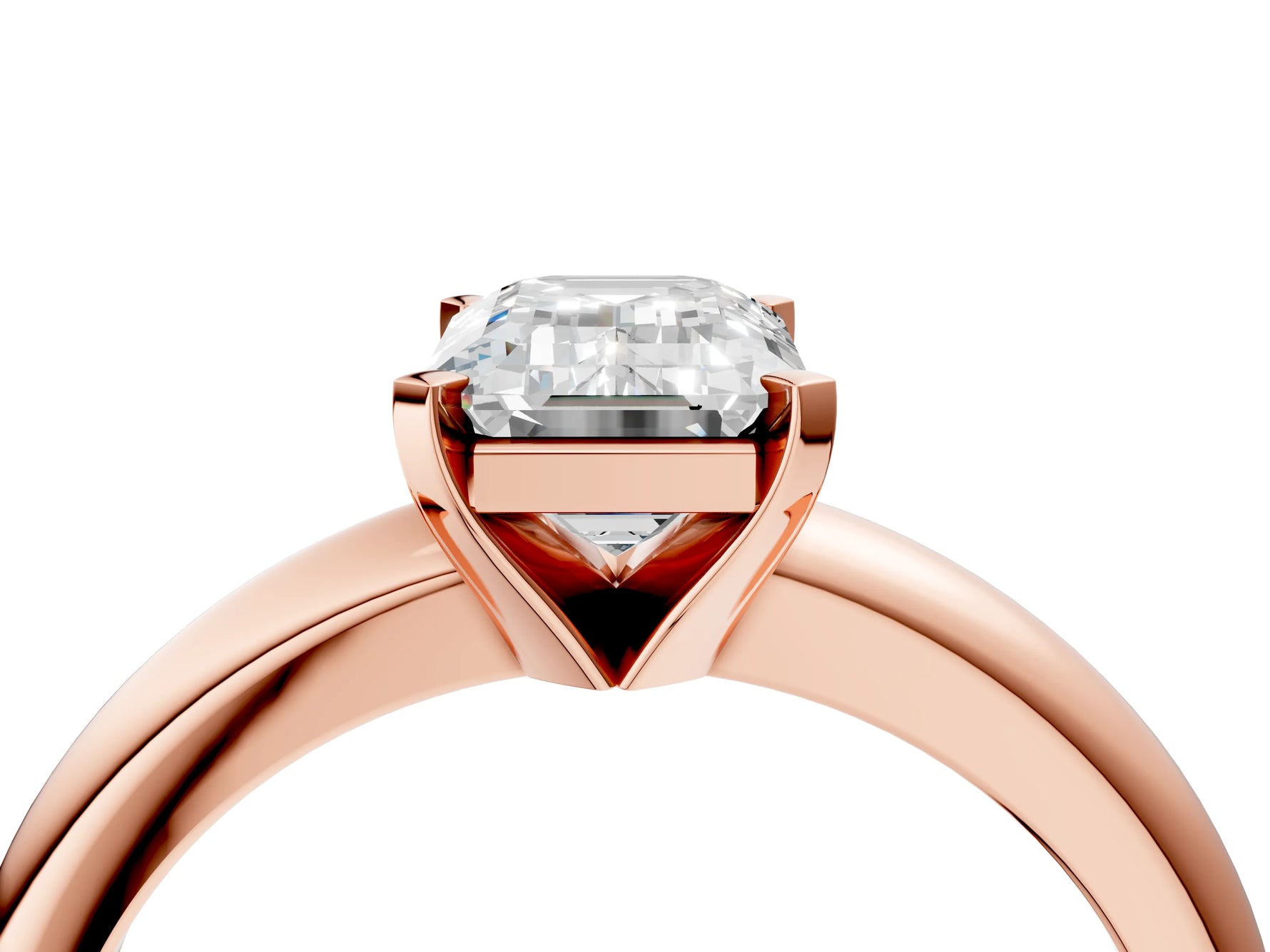 Emerald Cut Diamond Solitaire Ring in Rose gold with Prong Setting and Rounded Band_22