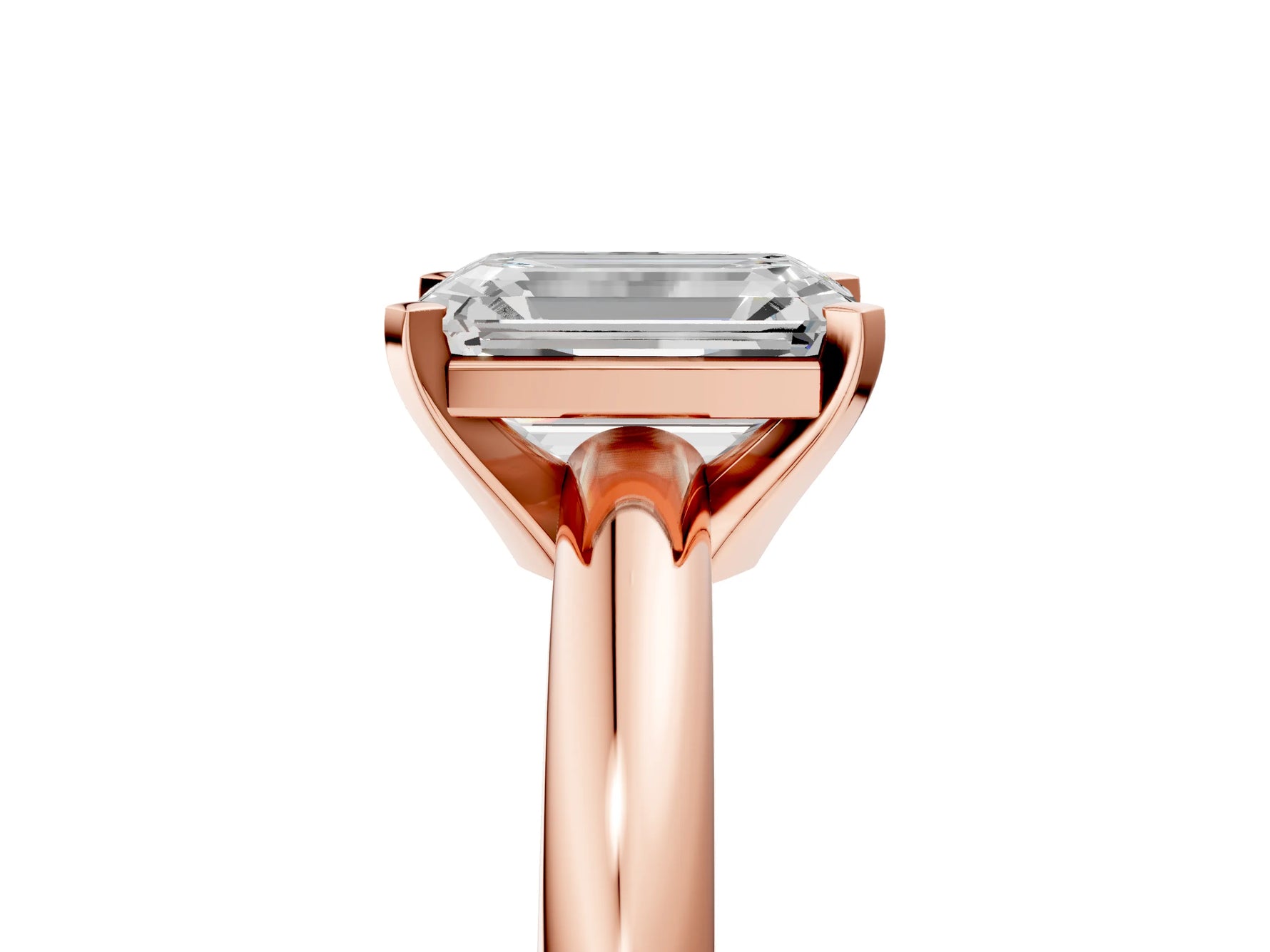 Emerald Cut Diamond Solitaire Ring in Rose gold with Prong Setting and Rounded Band_23