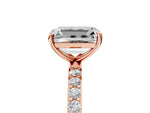 Emerald Cut Diamond Solitaire Ring in Rose gold with Round Pavé Band_11