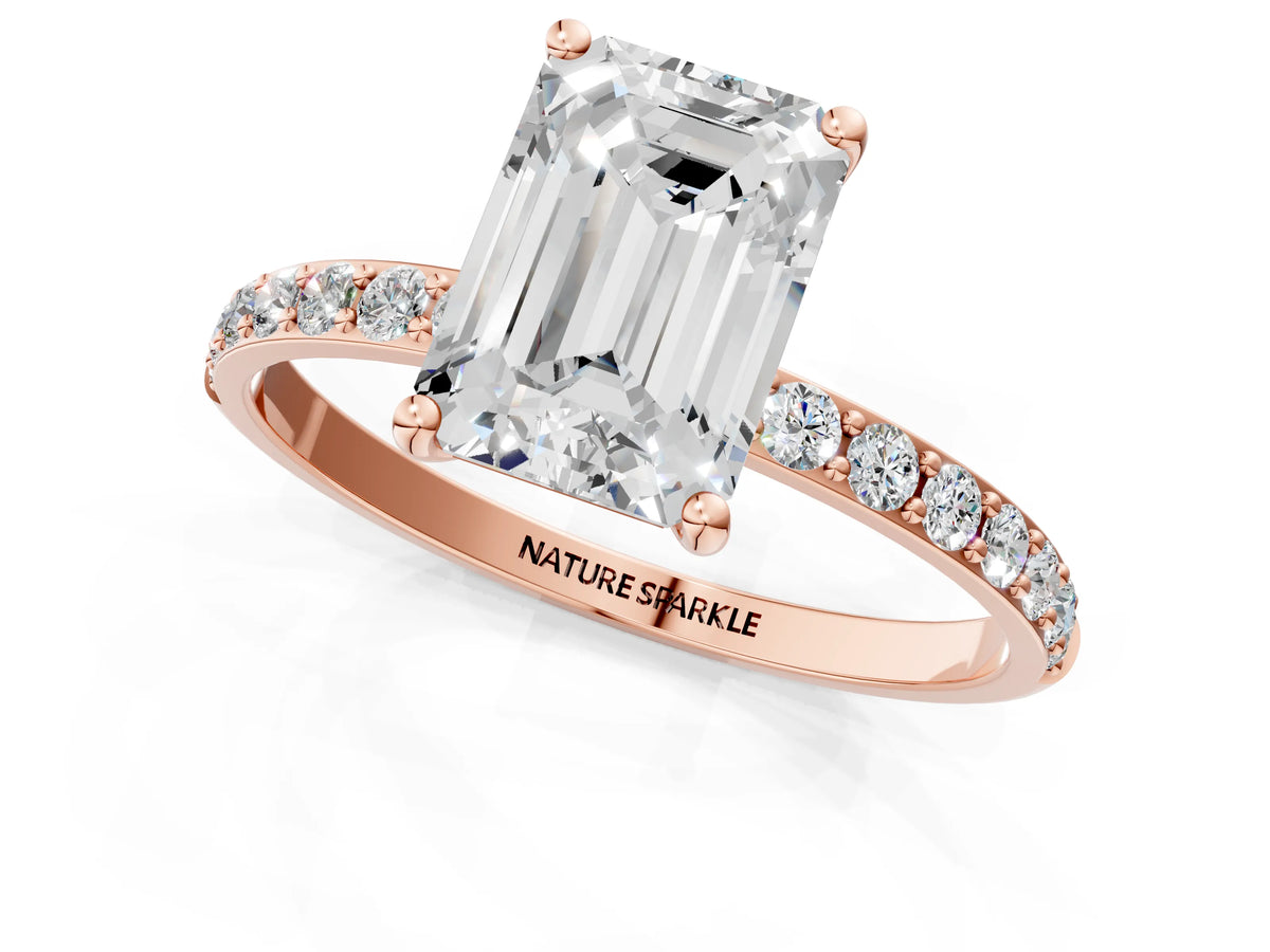 Emerald Cut Diamond Solitaire Ring in Rose gold with Round Pavé Band_31
