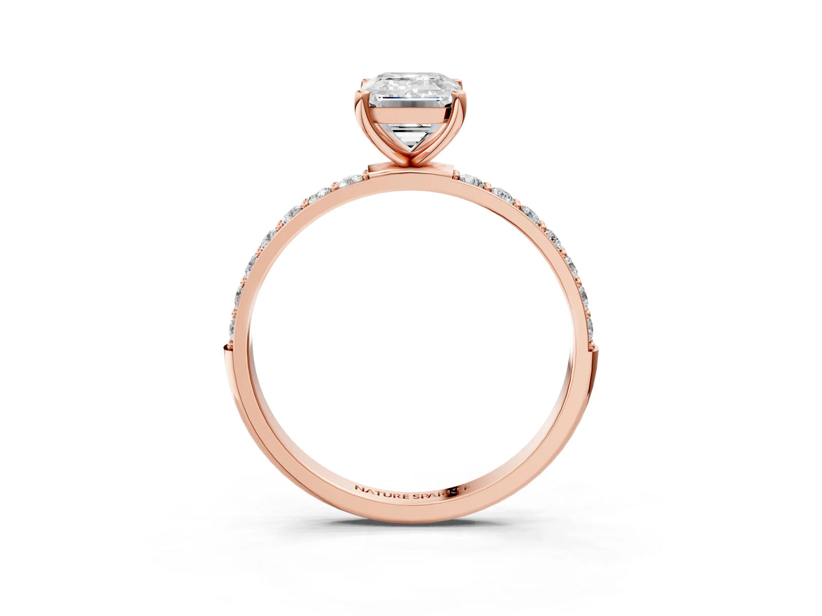 Emerald Cut Diamond Solitaire Ring in Rose gold with Round Pavé Band_33