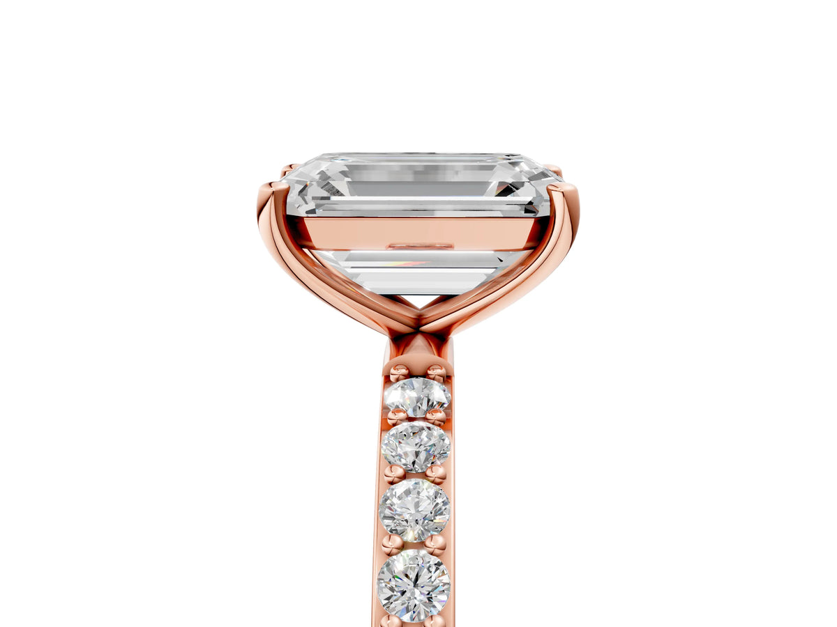 Emerald Cut Diamond Solitaire Ring in Rose gold with Round Pavé Band_35