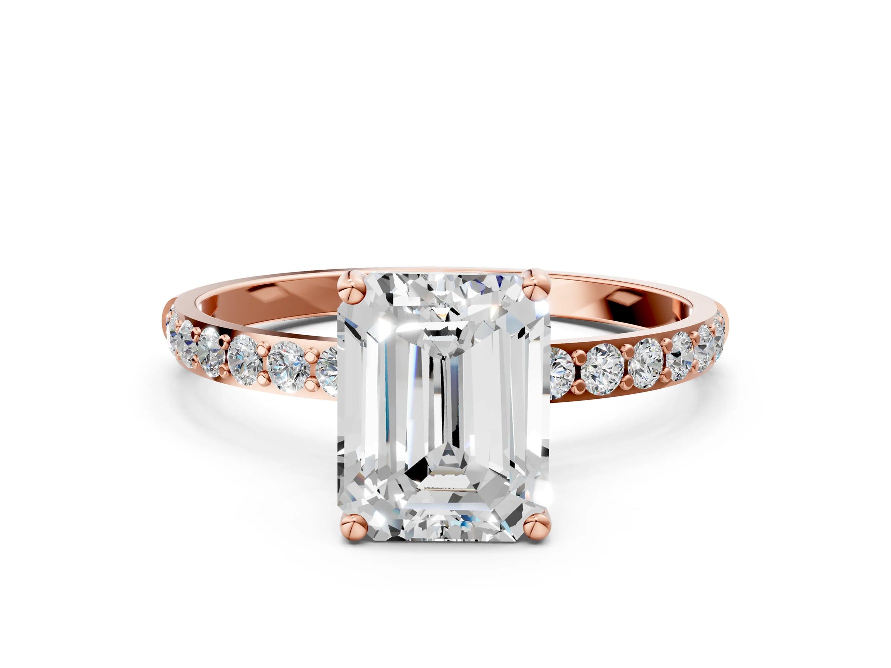 Emerald Cut Diamond Solitaire Ring in Rose gold with Round Pavé Band_6