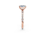 Emerald Cut Diamond Solitaire Ring in Rose gold with Round Pavé Band_8