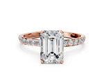 Emerald Cut Diamond Solitaire Ring in Rose gold with Round Shared Prong Pavé Band_18