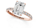 Emerald Cut Diamond Solitaire Ring in Rose gold with Round Shared Prong Pavé Band_19