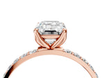 Emerald Cut Diamond Solitaire Ring in Rose gold with Round Shared Prong Pavé Band_22