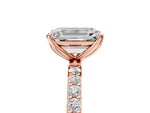 Emerald Cut Diamond Solitaire Ring in Rose gold with Round Shared Prong Pavé Band_23