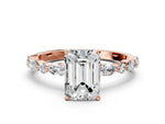 Emerald Cut Diamond Solitaire Ring in Rose gold with Shared Prong Marquise and Round Side Stones_12