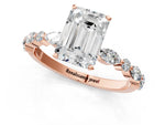 Emerald Cut Diamond Solitaire Ring in Rose gold with Shared Prong Marquise and Round Side Stones_13
