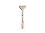 Emerald Cut Diamond Solitaire Ring in Rose gold with Shared Prong Marquise and Round Side Stones_14