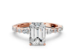 Emerald Cut Diamond Solitaire Ring in Rose gold with Shared Prong Marquise and Round Side Stones_36
