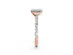 Emerald Cut Diamond Solitaire Ring in Rose gold with Shared Prong Marquise and Round Side Stones_38