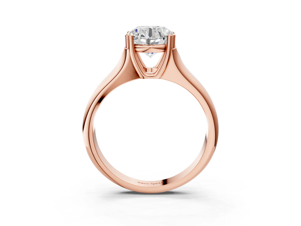 Emerald Cut Diamond Solitaire Ring in Rose gold with Smooth Wide Band and Prong Setting_3