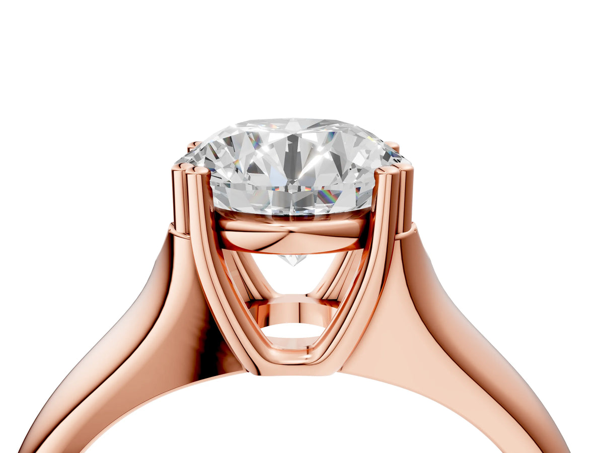 Emerald Cut Diamond Solitaire Ring in Rose gold with Smooth Wide Band and Prong Setting_4
