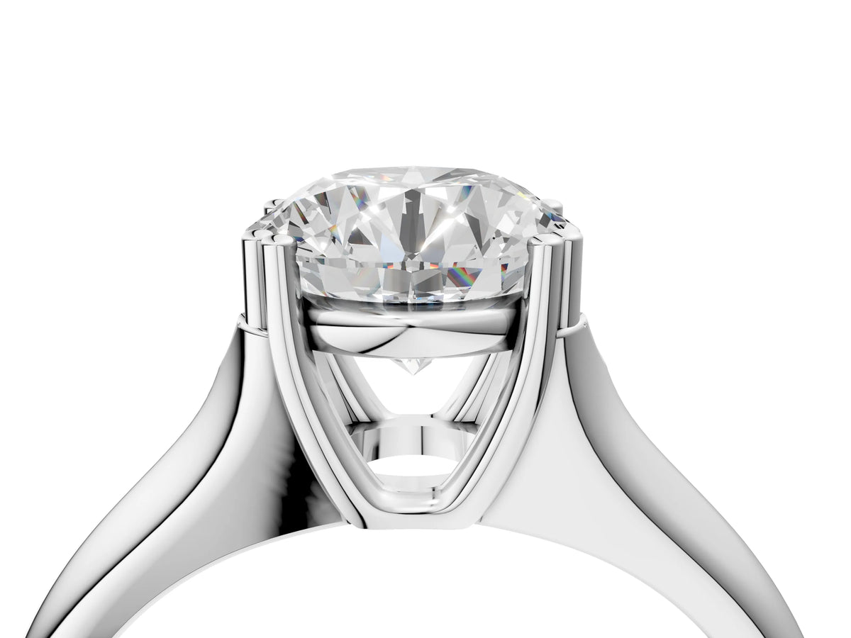 Emerald Cut Diamond Solitaire Ring in Silver with Smooth Wide Band and Prong Setting_4
