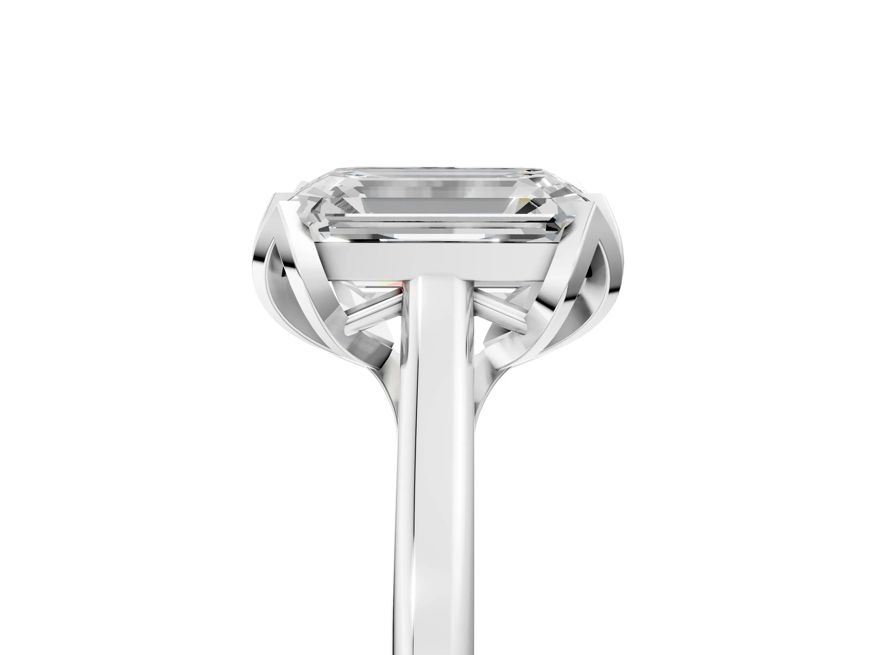 Emerald Cut Diamond Solitaire Ring in White gold with Flower Prong Setting_11