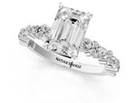Emerald Cut Diamond Solitaire Ring in White gold with Pear and Round Cluster Band_13