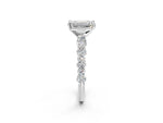 Emerald Cut Diamond Solitaire Ring in White gold with Pear and Round Cluster Band_14