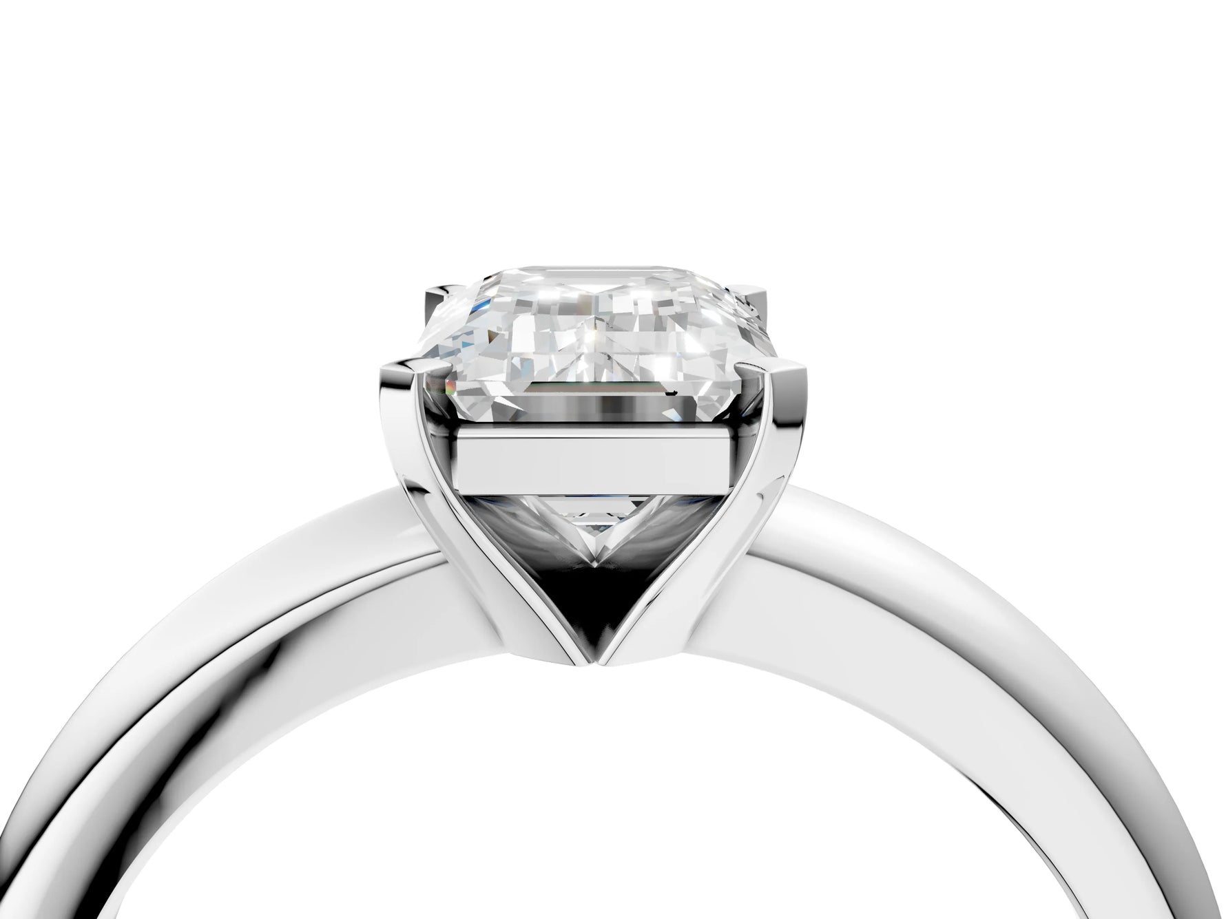Emerald Cut Diamond Solitaire Ring in White gold with Prong Setting and Rounded Band_16
