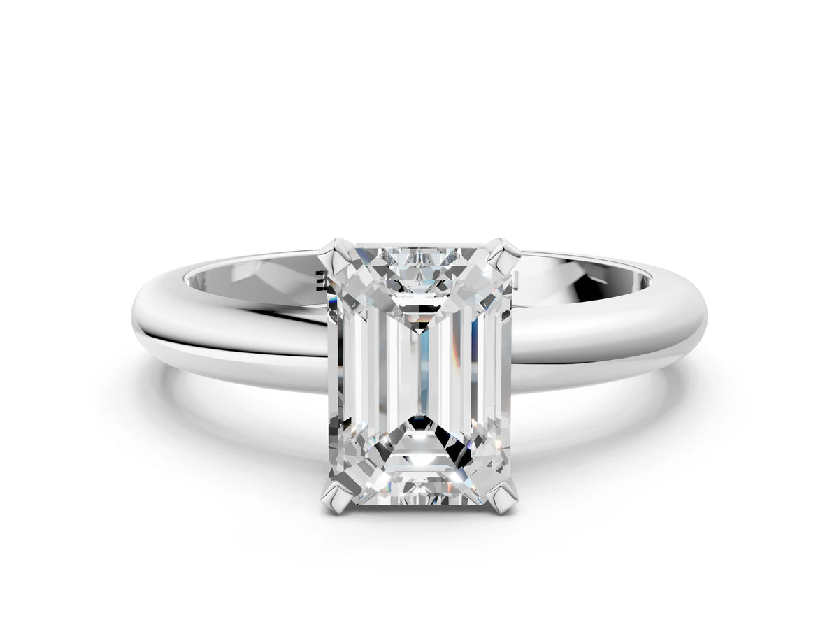 Emerald Cut Diamond Solitaire Ring in White gold with Prong Setting and Rounded Band_18