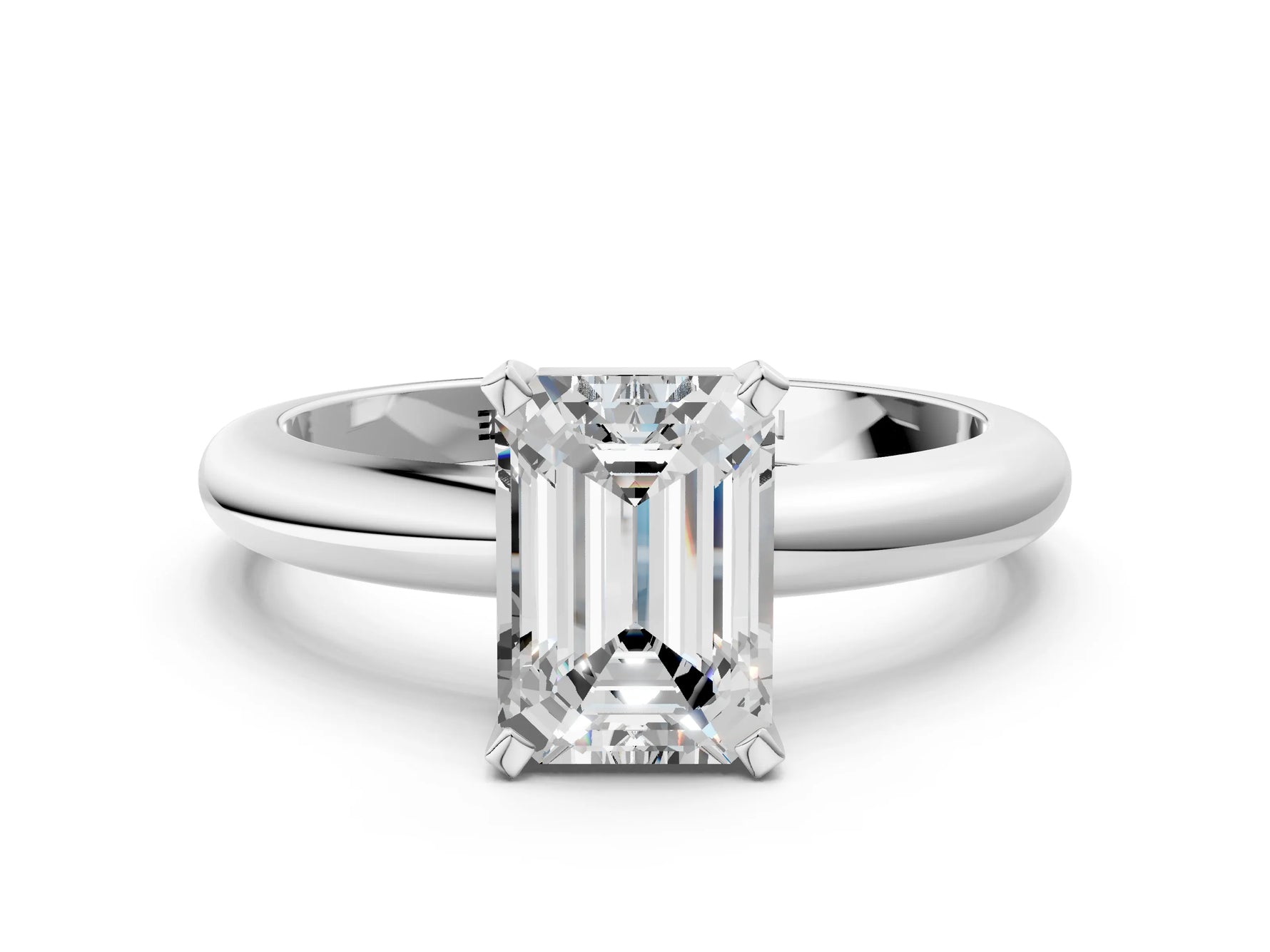 Emerald Cut Diamond Solitaire Ring in White gold with Prong Setting and Rounded Band_18