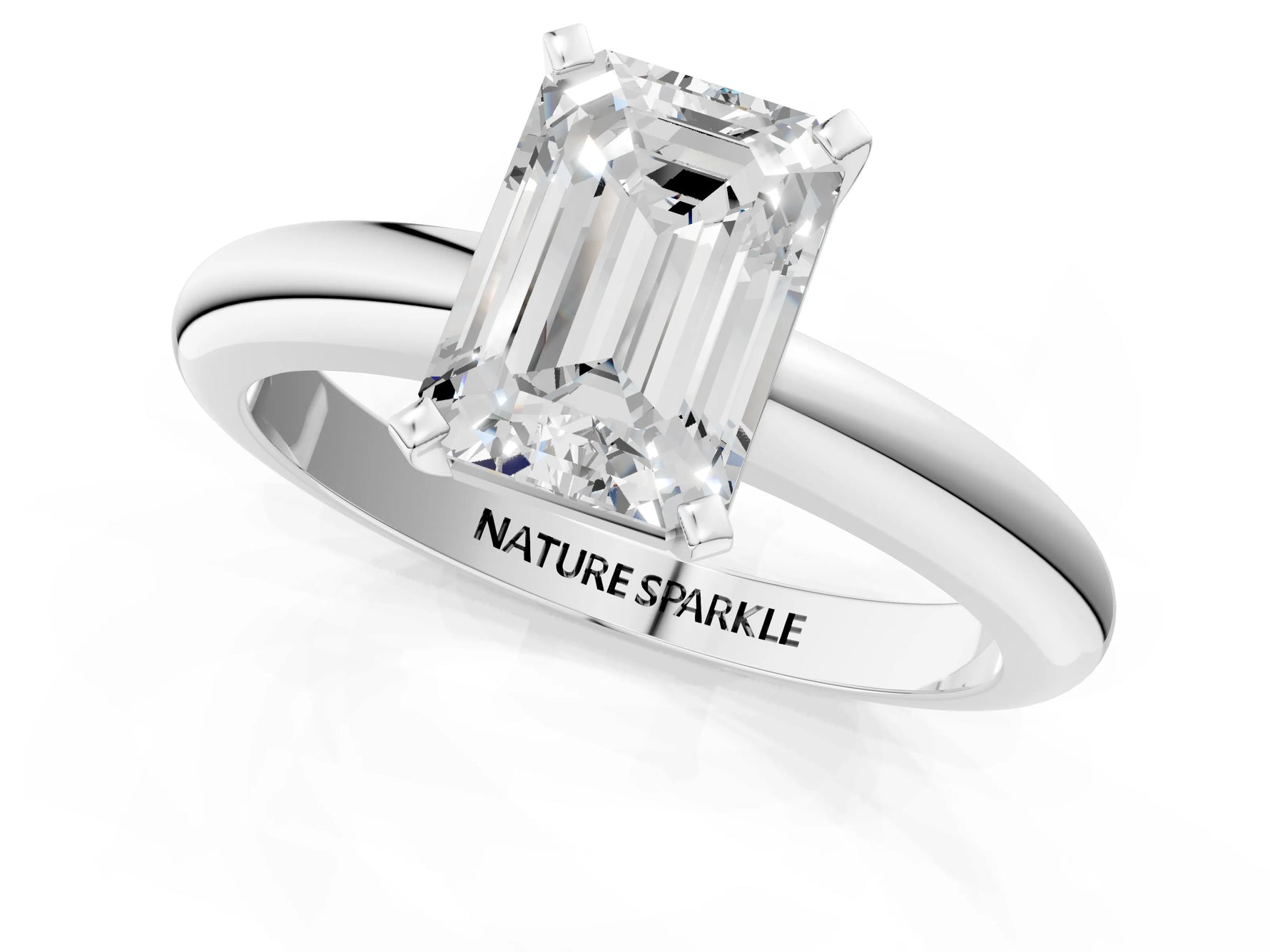 Emerald Cut Diamond Solitaire Ring in White gold with Prong Setting and Rounded Band_19