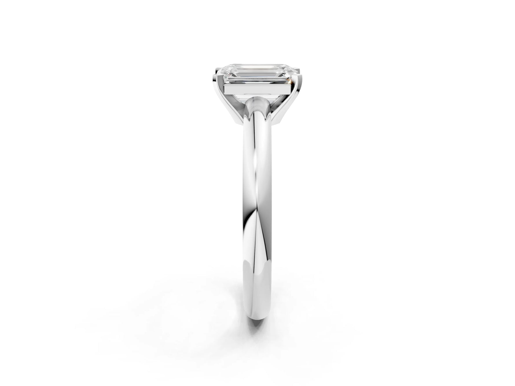 Emerald Cut Diamond Solitaire Ring in White gold with Prong Setting and Rounded Band_20