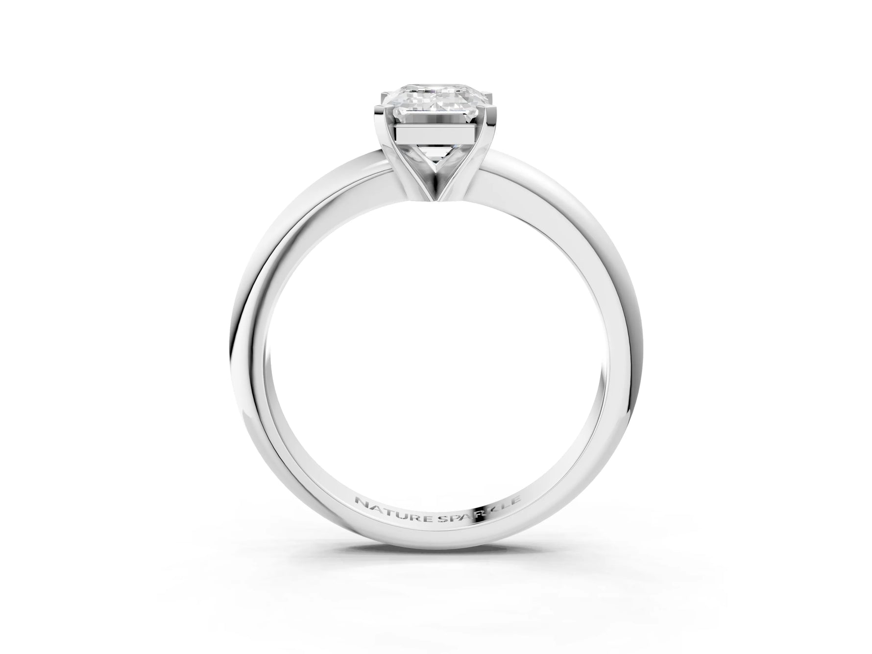 Emerald Cut Diamond Solitaire Ring in White gold with Prong Setting and Rounded Band_21